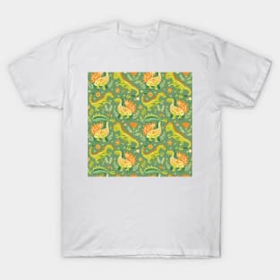 Delightful Dinosaurs in Enchanted Garden Pattern T-Shirt